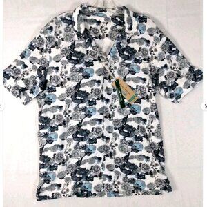 NEW Tailor Vintage Comfort Stretch Shirt Men L Button Up Gray Peony Asian Chines